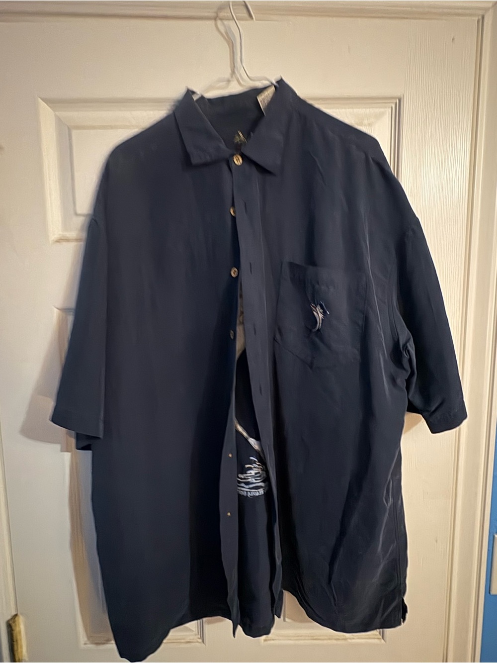 BAMBOO Navy Short Sleeve Shirt with Embroidered Palm Logo